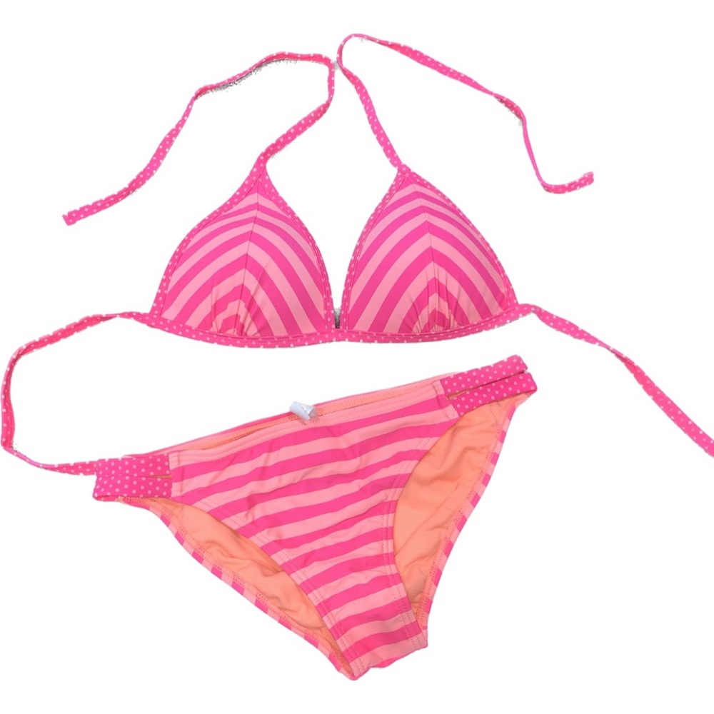 Neon Pink/Orange Stripped Matching Bikini set